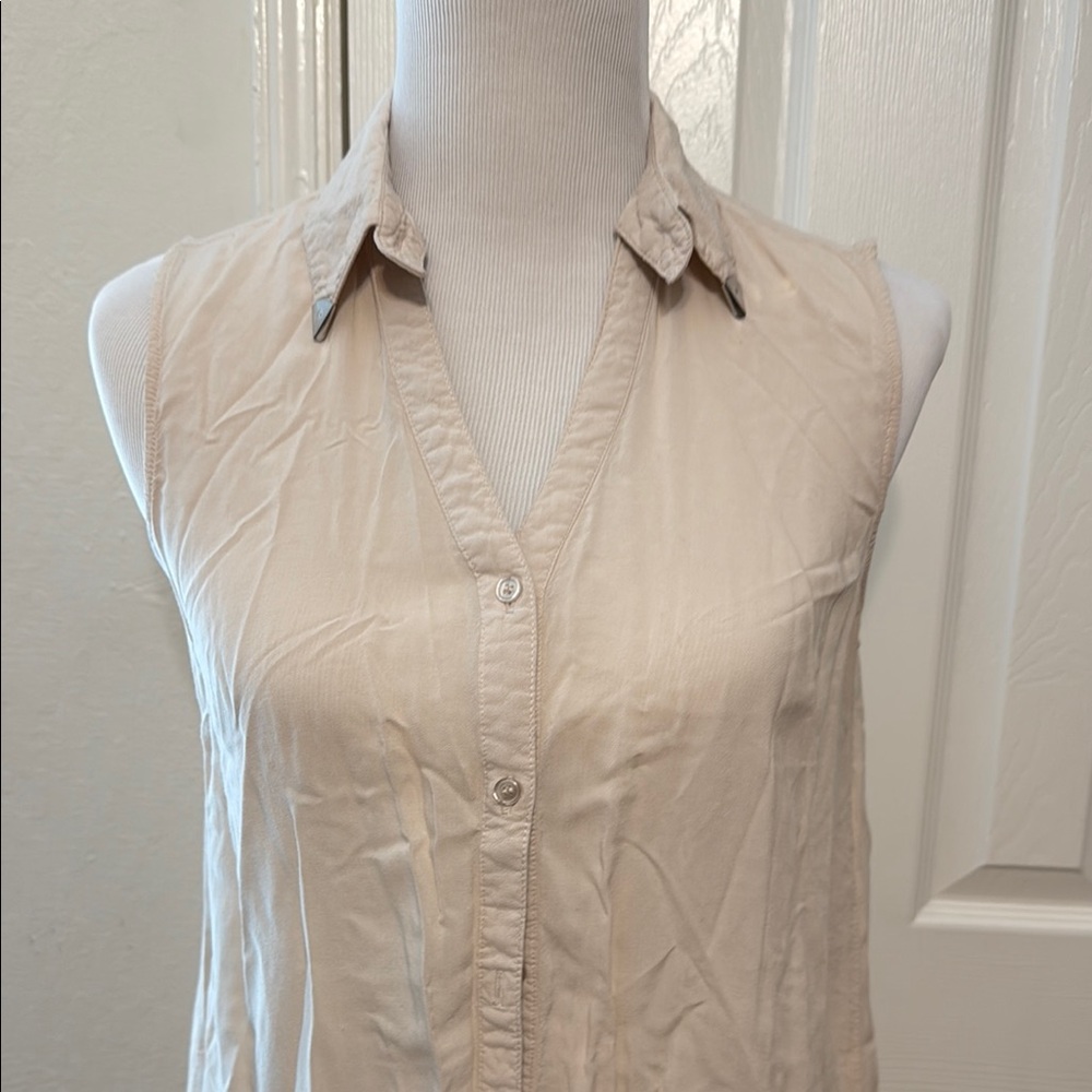 Sleeveless Beige Button-Up Top